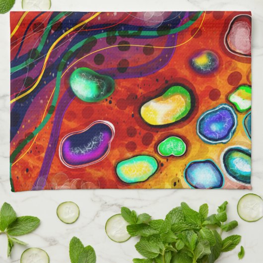 Rood, koper, geel, blauw, groene cirkels moderne k theedoek (Gevouwen)