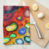 Rood, koper, geel, blauw, groene cirkels moderne k theedoek (Quarter Fold)