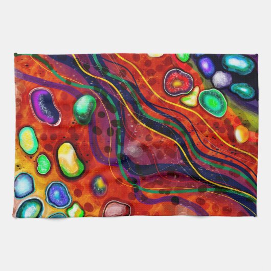 Rood, koper, geel, blauw, groene cirkels moderne k theedoek (Horizontaal)