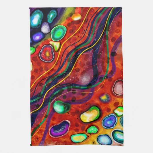 Rood, koper, geel, blauw, groene cirkels moderne k theedoek (Verticaal)