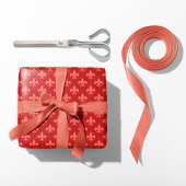 Rood & Koraal Fleur-de-Lis Cadeaupapier