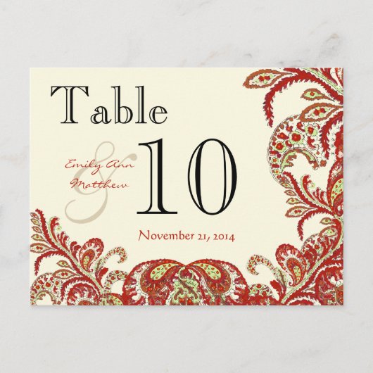 Rood koraal Limoen Paisley Weddenschapsnummer Briefkaart (Voorkant)