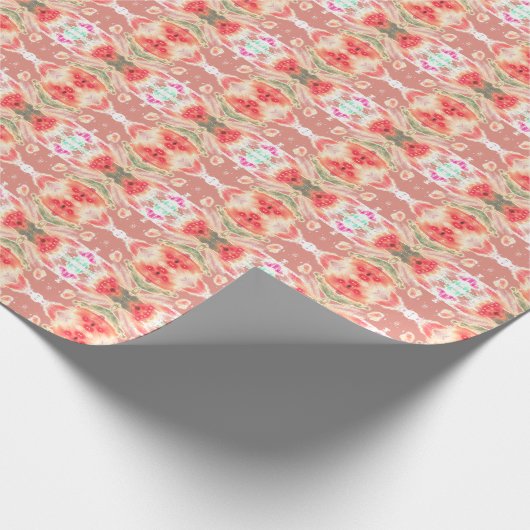 Rood koraal patroon cadeaupapier (Hoek)