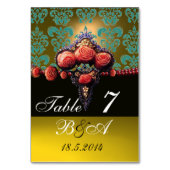 ROOD KORAAL ROZEN, BLAUW GEEL ZWART DAMASKER MONOG KAART (Voorkant)