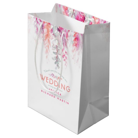 Rood koraalroze bloemen voor cadeautas (Voorkant Gekanteld)