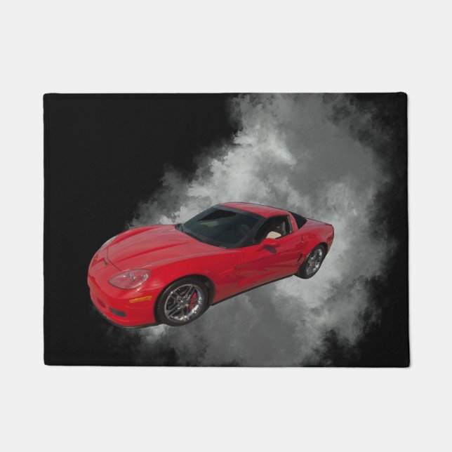 Rood korvet met grijze, verwijderbare achtergrond  deurmat (Voorkant)