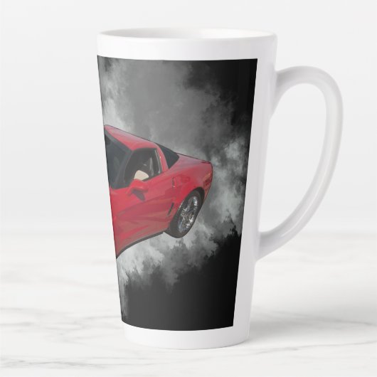 Rood korvet met grijze, verwijderbare achtergrond latte mok (Rechts)