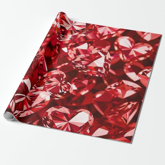 Rood kristal diamanten harten cadeaupapier (Uitgerold)