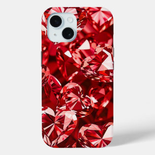 Rood kristal diamanten harten iPhone 15 case