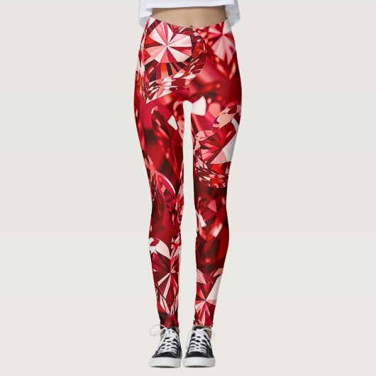 Rood kristal diamanten harten leggings (Voorkant)