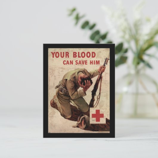 Rood kruis je bloed kan hem redden briefkaart (Staand voorkant)