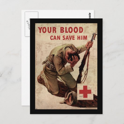 Rood kruis je bloed kan hem redden briefkaart (Voorkant / Achterkant)