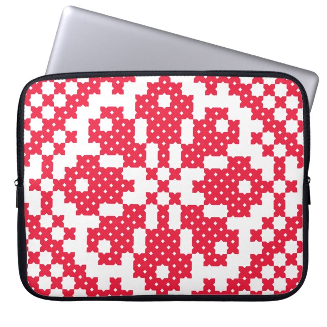 Rood kruisstitspatroon laptop sleeve (Voorkant)