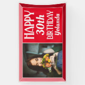 Rood Kunst Deco Beveled Foto Birthday Spandoek (Verticaal)