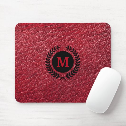 Rood kunstleder met Laurel Wreater Monogram Muismat (Met muis)