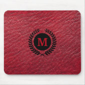 Rood kunstleder met Laurel Wreater Monogram Muismat (Voorkant)