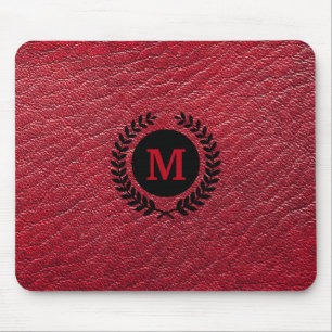 Rood kunstleder met Laurel Wreater Monogram Muismat