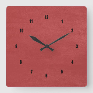 Rood kunstleder vierkante klok