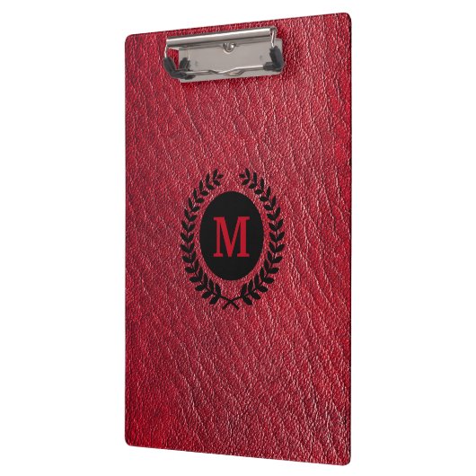 Rood kunstleer met lauwerkrans en monogram klembord (Links)