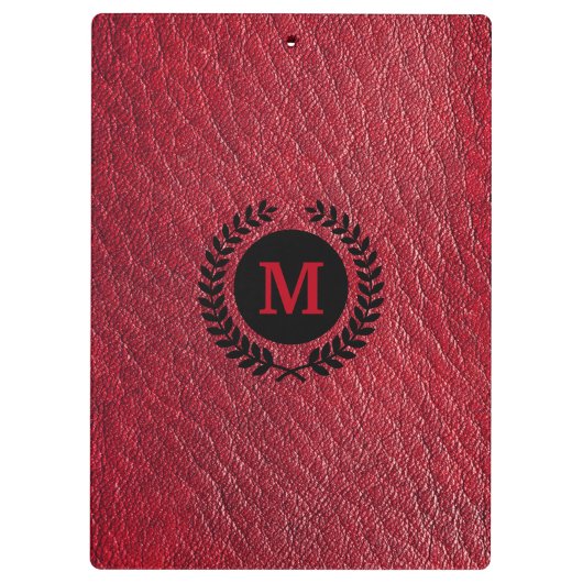 Rood kunstleer met lauwerkrans en monogram klembord (Achterkant)