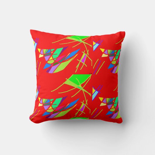 Rood Kussen met groene blauwe patronen (Voorkant)
