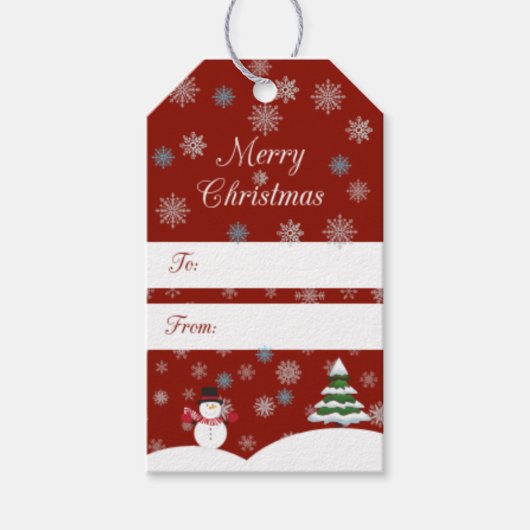 Rood Label met sneeuwvlokken Cadeaulabel (Voorkant)