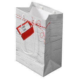 Rood Label op witte berk medium geschenkzak Cadeauzakje