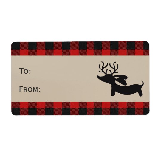 Rood Label Pset Reindeer Dachshund Gift Labels (Voorkant)