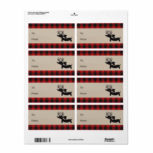 Rood Label Pset Reindeer Dachshund Gift Labels (Full Sheet)