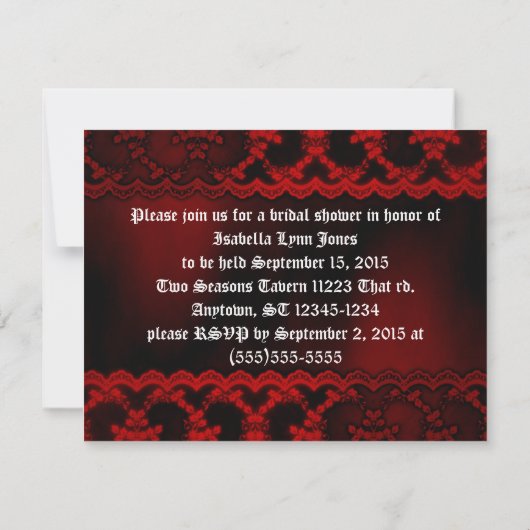 Rood Lace Vampire Gothic Wedding Invites Kaart (Achterkant)