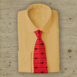 Rood Lacrosse Zwart Sticks & Dotted Lines Patroon Stropdas