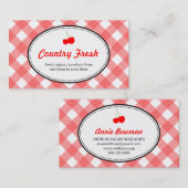 Rood land gingham patroon zoete kersen producten visitekaartje (Voorkant / Achterkant)