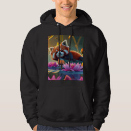 Rood land op een log in lotusvijver hoodie