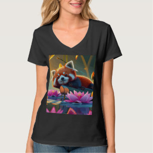 Rood land op een log in lotusvijver t-shirt