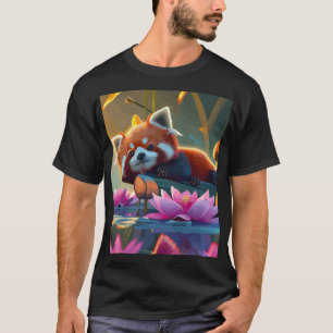 Rood land op een log in lotusvijver t-shirt