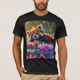 Rood land op een log in lotusvijver t-shirt