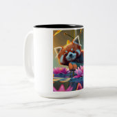 Rood land op een log in lotusvijver tweekleurige koffiemok (Voorkant links)