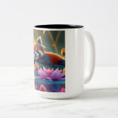 Rood land op een log in lotusvijver tweekleurige koffiemok (Voorkant rechts)