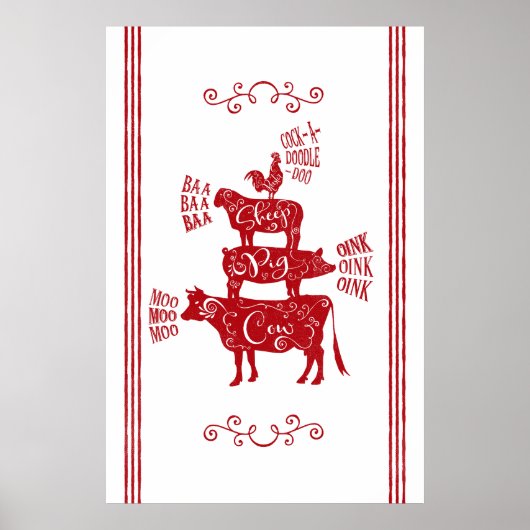 Rood  landhuis Gestapeld Boerderij Poster (Voorkant)