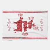 Rood  landhuis Gestapeld Boerderij Theedoek (Horizontaal)