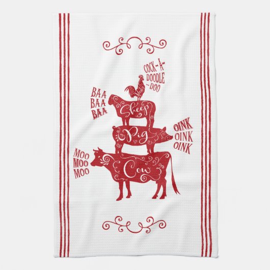 Rood  landhuis Gestapeld Boerderij Theedoek (Verticaal)