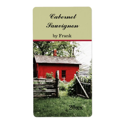 Rood landhuis wijn fles label (Voorkant)