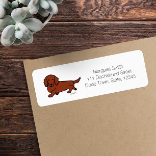 Rood Lang Haired Dachshund 1 Etiket