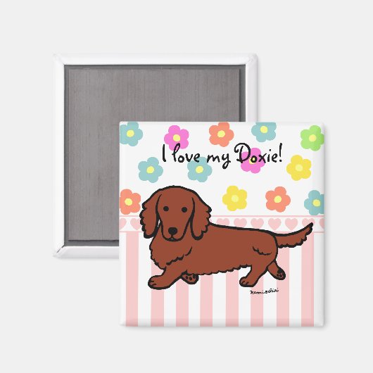 Rood Lang Haired Dachshund 1 Magneet (Voorkant / Achterkant)