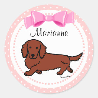 Rood Lang Haired Dachshund 1 Ronde Sticker
