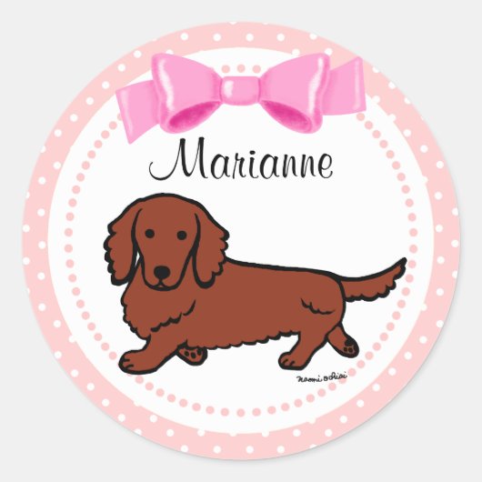 Rood Lang Haired Dachshund 1 Ronde Sticker (Voorkant)