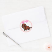 Rood Lang Haired Dachshund 2 Ronde Sticker (Envelop)