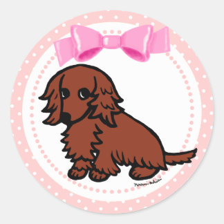 Rood Lang Haired Dachshund 2 Ronde Sticker