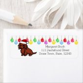 Rood Lang Haired Dachshund Kerst Schattige Etiket (Insitu)
