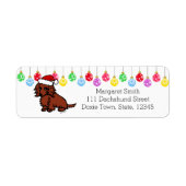 Rood Lang Haired Dachshund Kerst Schattige Etiket (Voorkant)